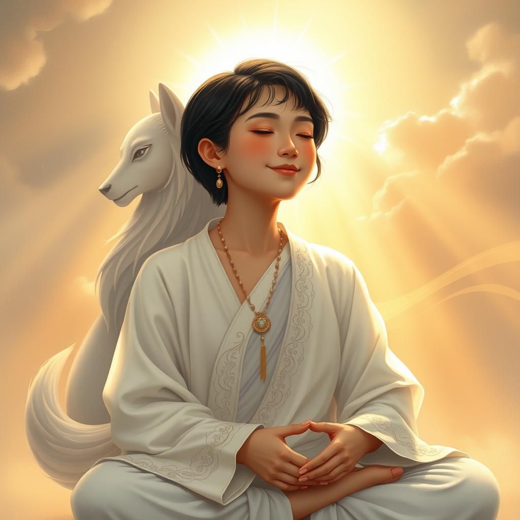 Serene Thai Woman Meditating with Animal Spirit