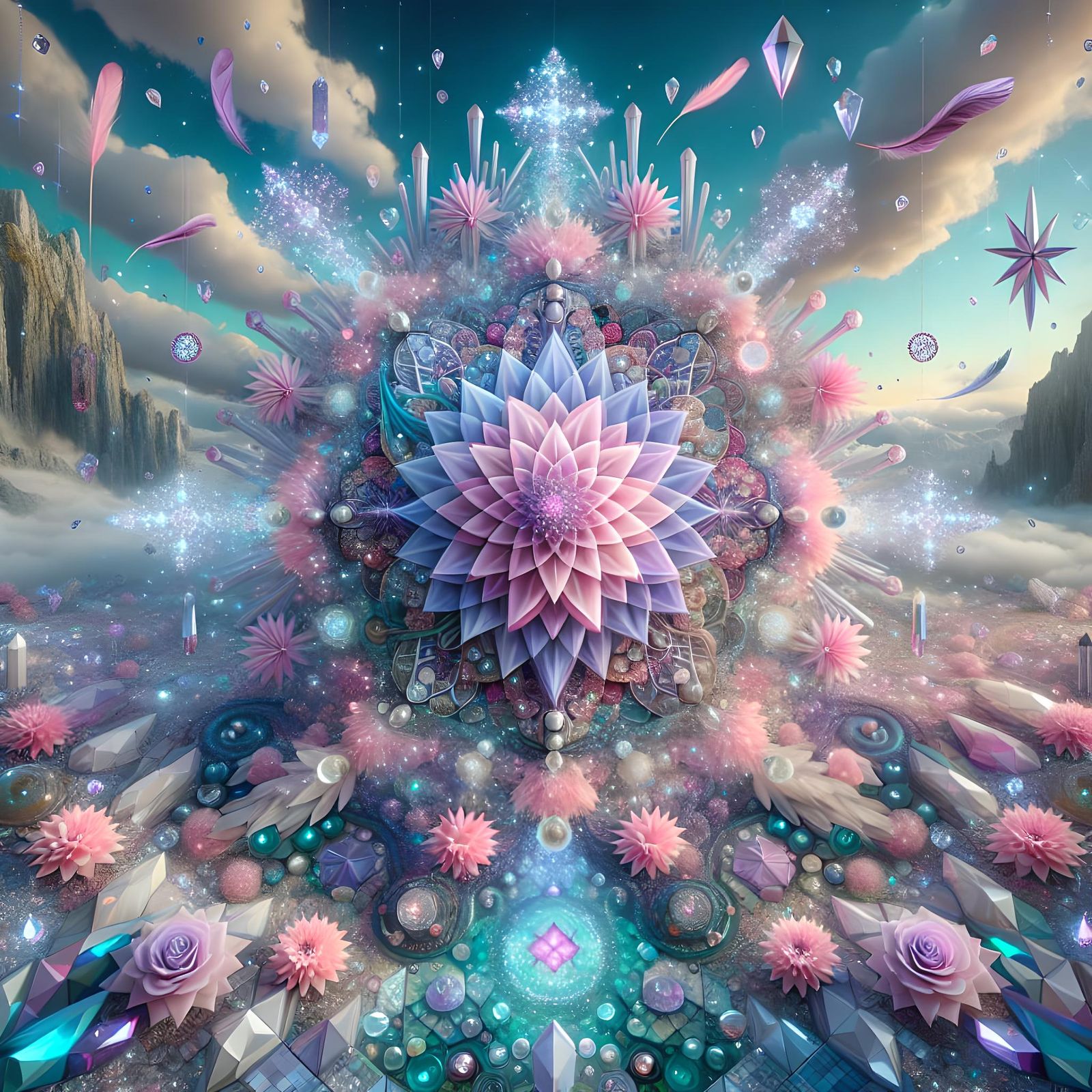 Ethereal Mandala of Lilac Petals in Gothic Luminism Style