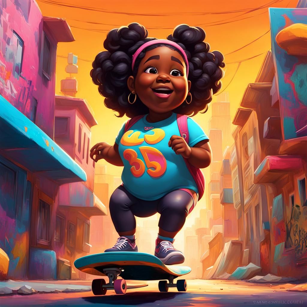 Girl on Skateboard in Graffiti Splash Art Style