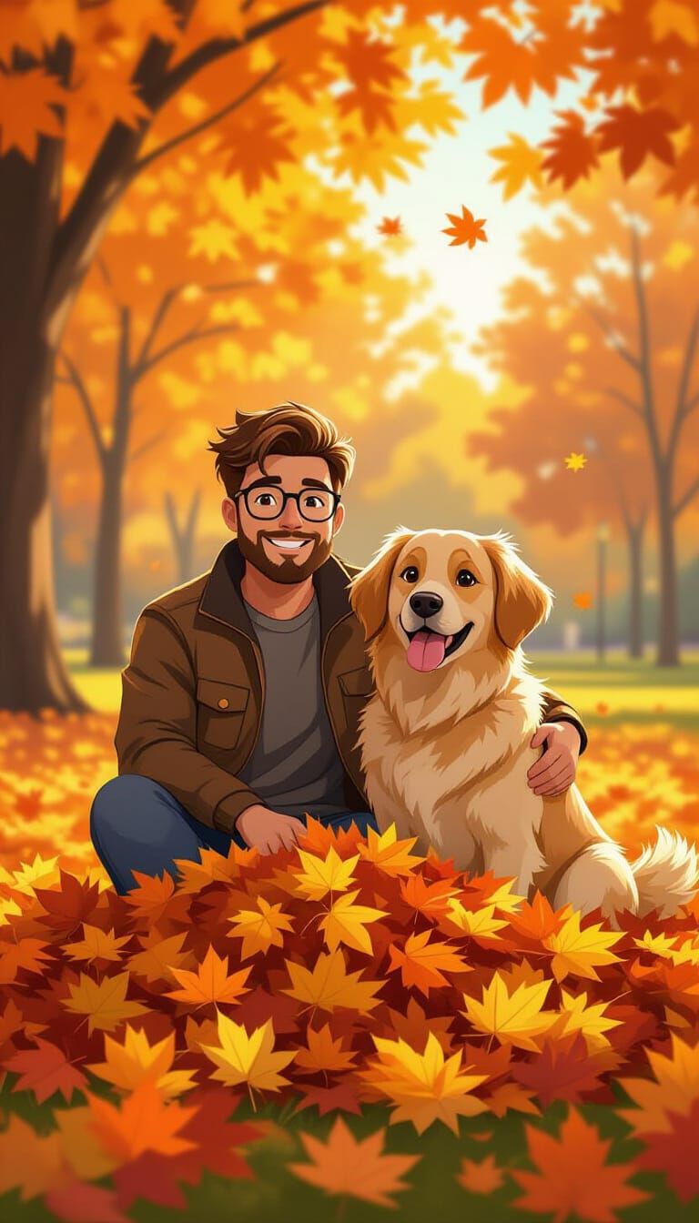 Friends Share Autumn Moment in Cozy Cartoon Style