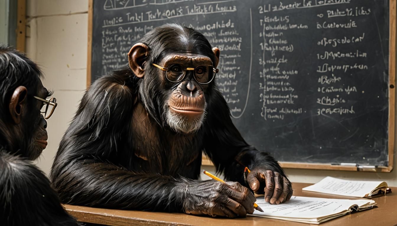 Math Teacher Instructing Chimpanzees, Classroom Scene
