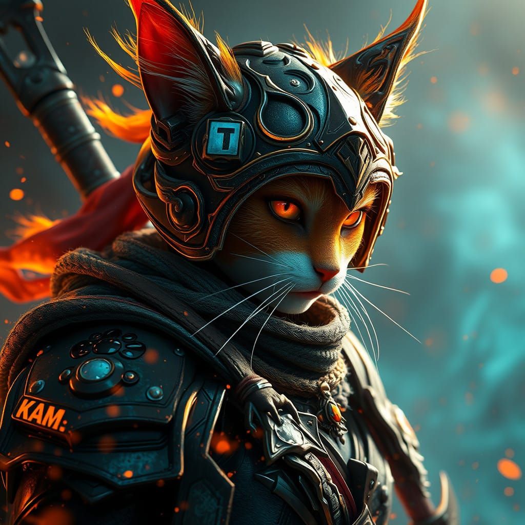 Fierce Female Cat Samurai in Triadic Colors