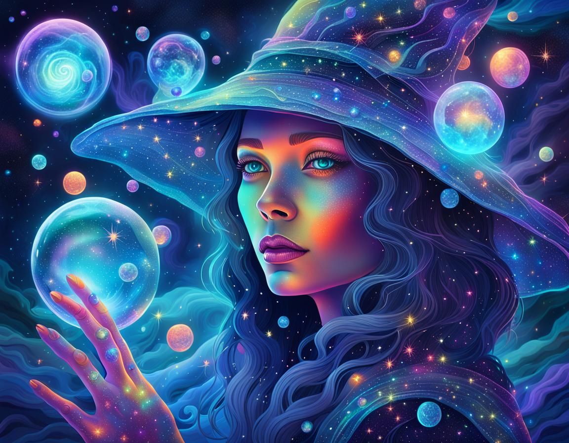 Cosmic Witch in Astral Ocean: Psychedelic Visionary Art