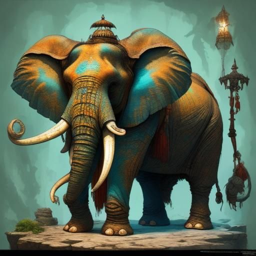Humanoid Elephant Monk in Detailed Matte Painting