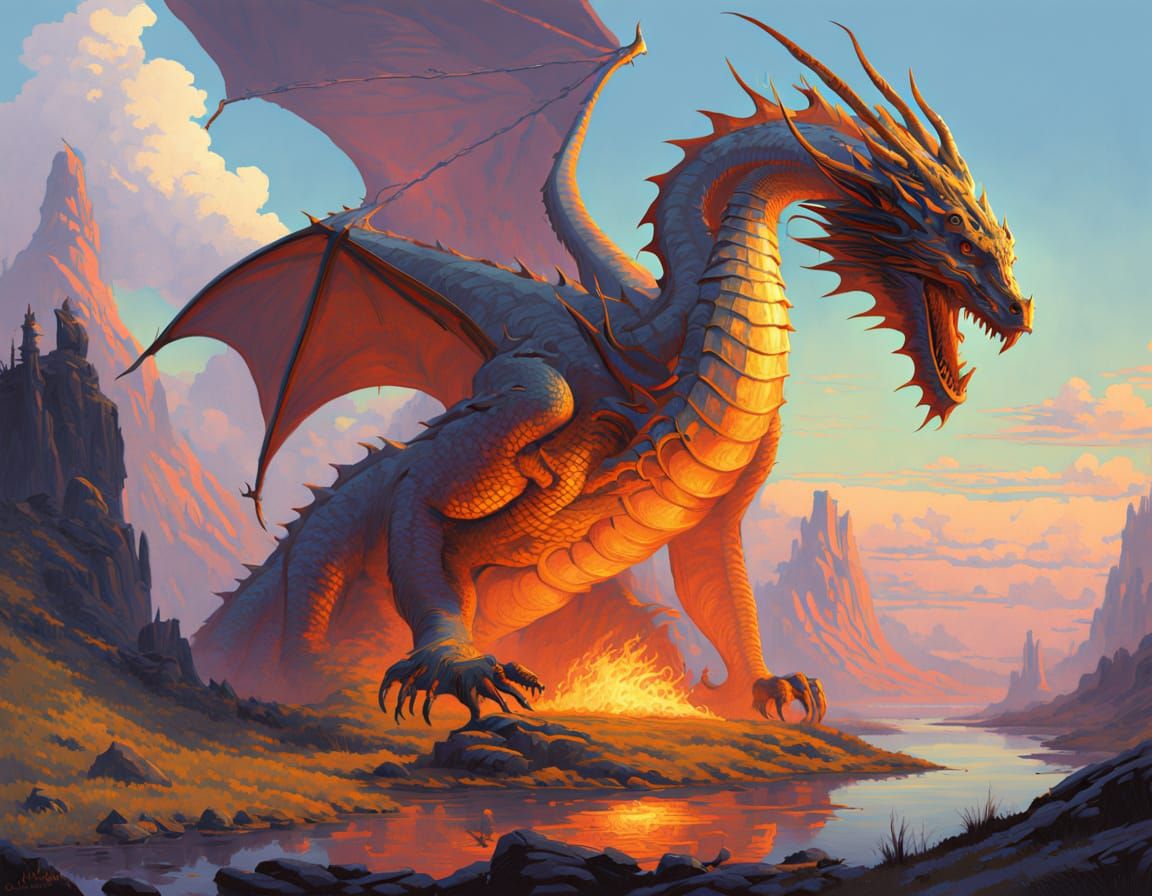 Mystical Dragon in Dreamlike Landscape