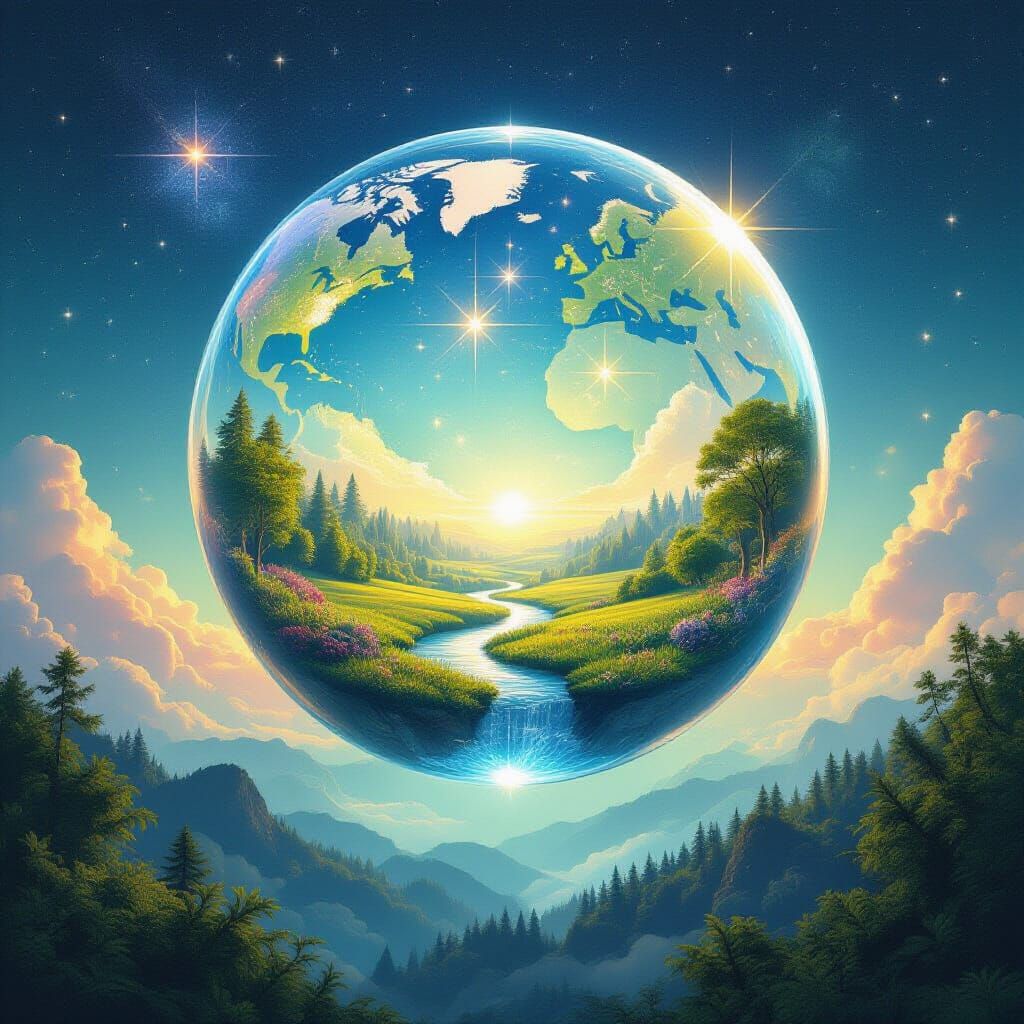 Earth in Crystal Terrarium with Protective Shields