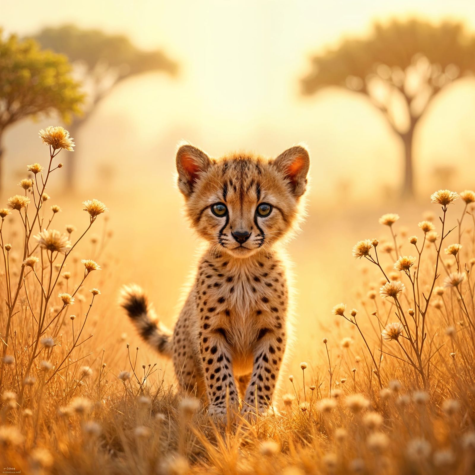 Cute Cheetah Cub in Serene Landscape
