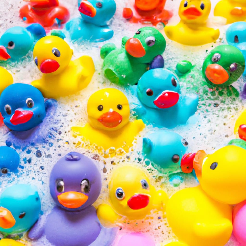 Rainbow of Rubber Ducks in Ukiyo-e Bath
