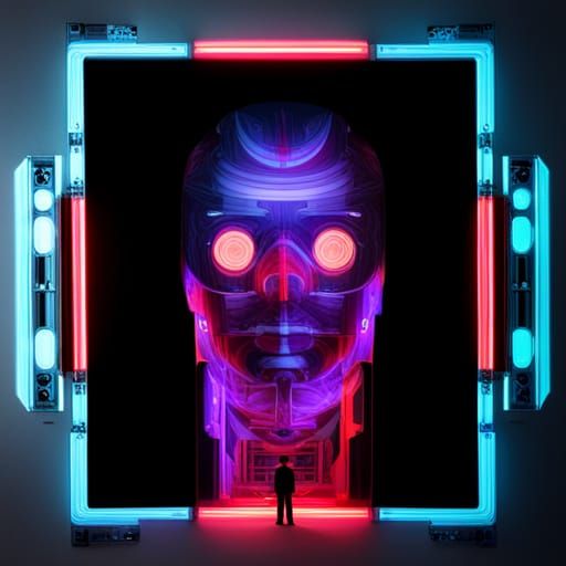 Futuristic Collage: Neon Steampunk Landscape