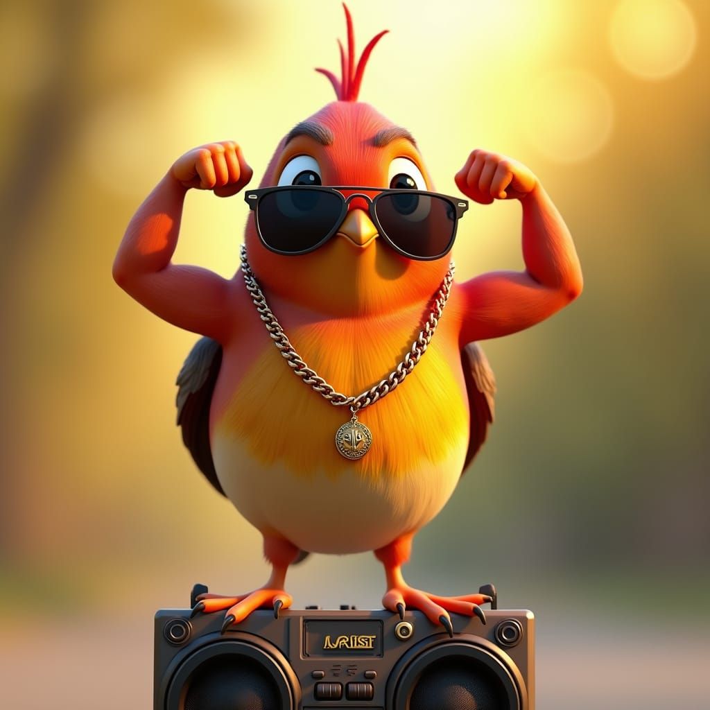 Robin Bodybuilder on Boombox in Cartoon 3D Style