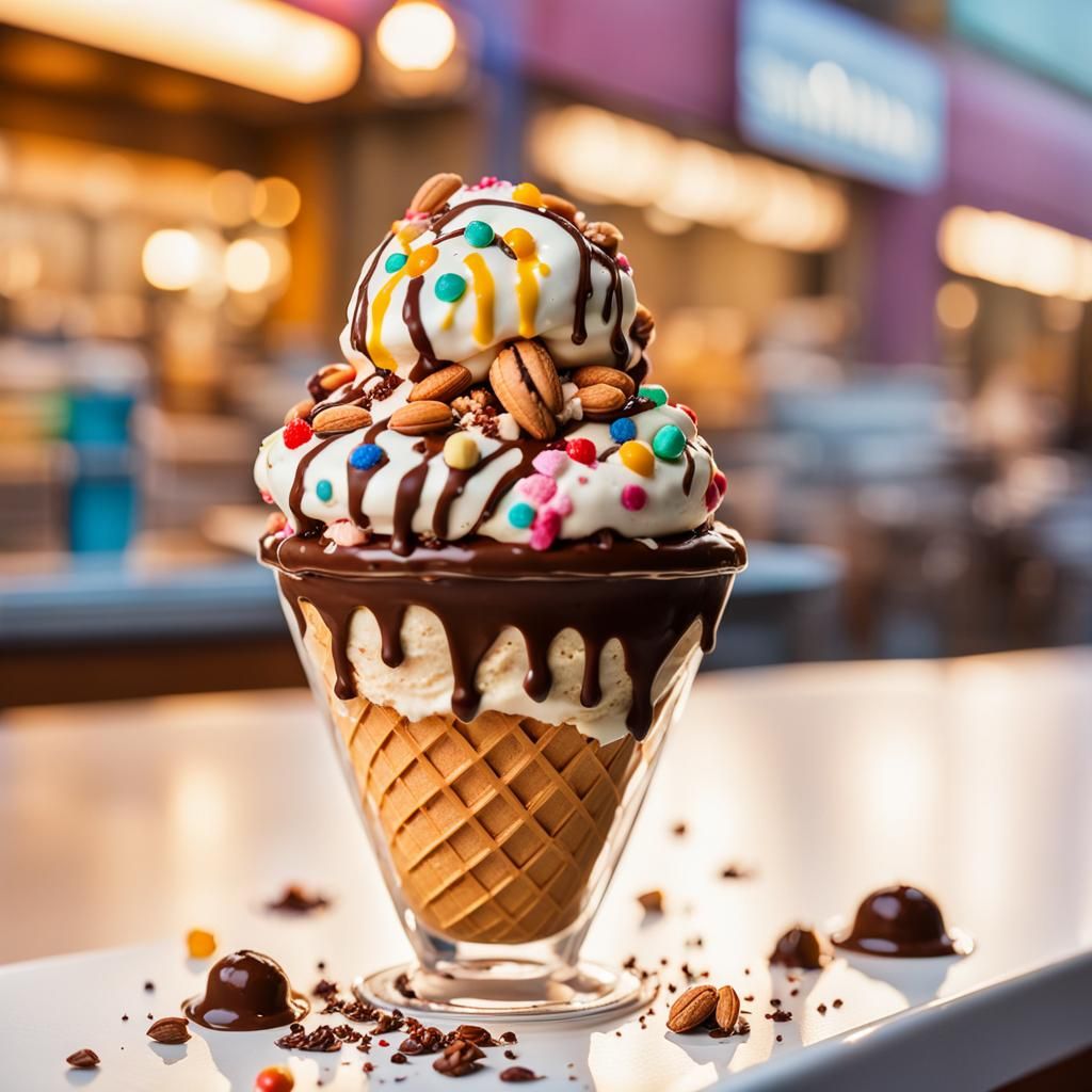 Ice Cream Sundae Still Life in Wayne Thiebaud Style