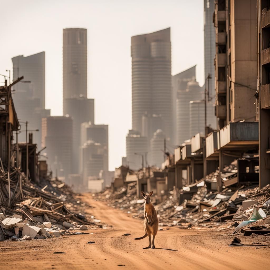 Kangaroo Hops Through Abandoned Scrap City