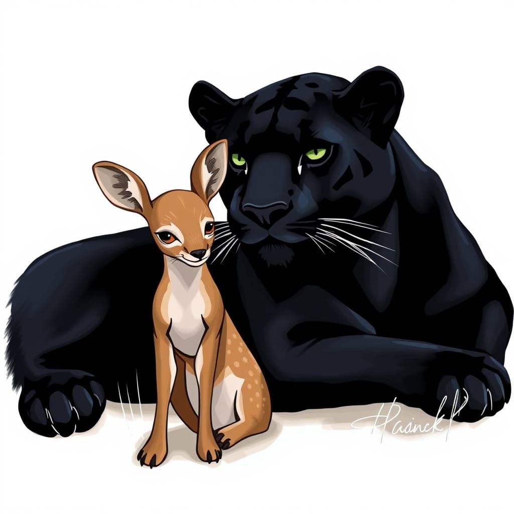 Panther and Doe in a Forest Glade