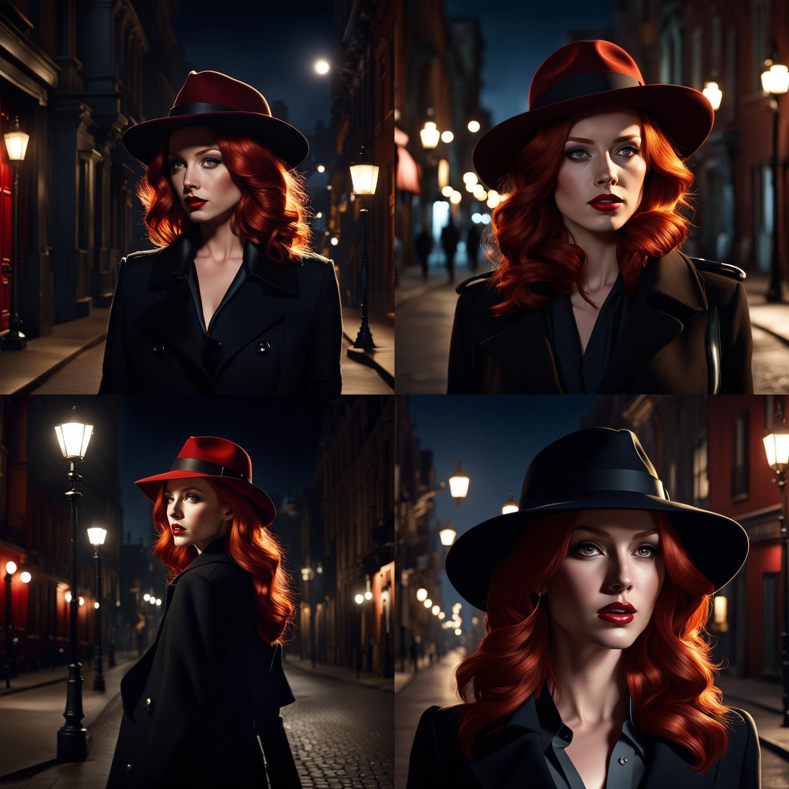 Redhead in Fedora: Night Street Scene