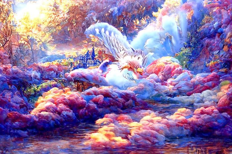 Ethereal Harpy in a Thomas Kinkade Fantasy