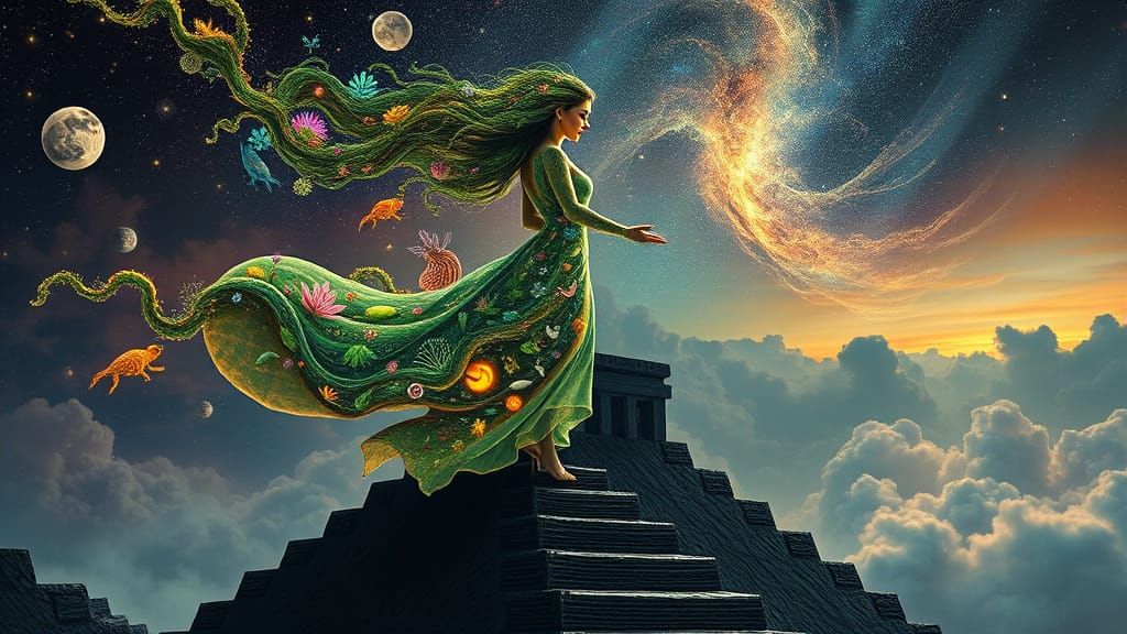 Ethereal Goddess Among Whimsical Landscapes