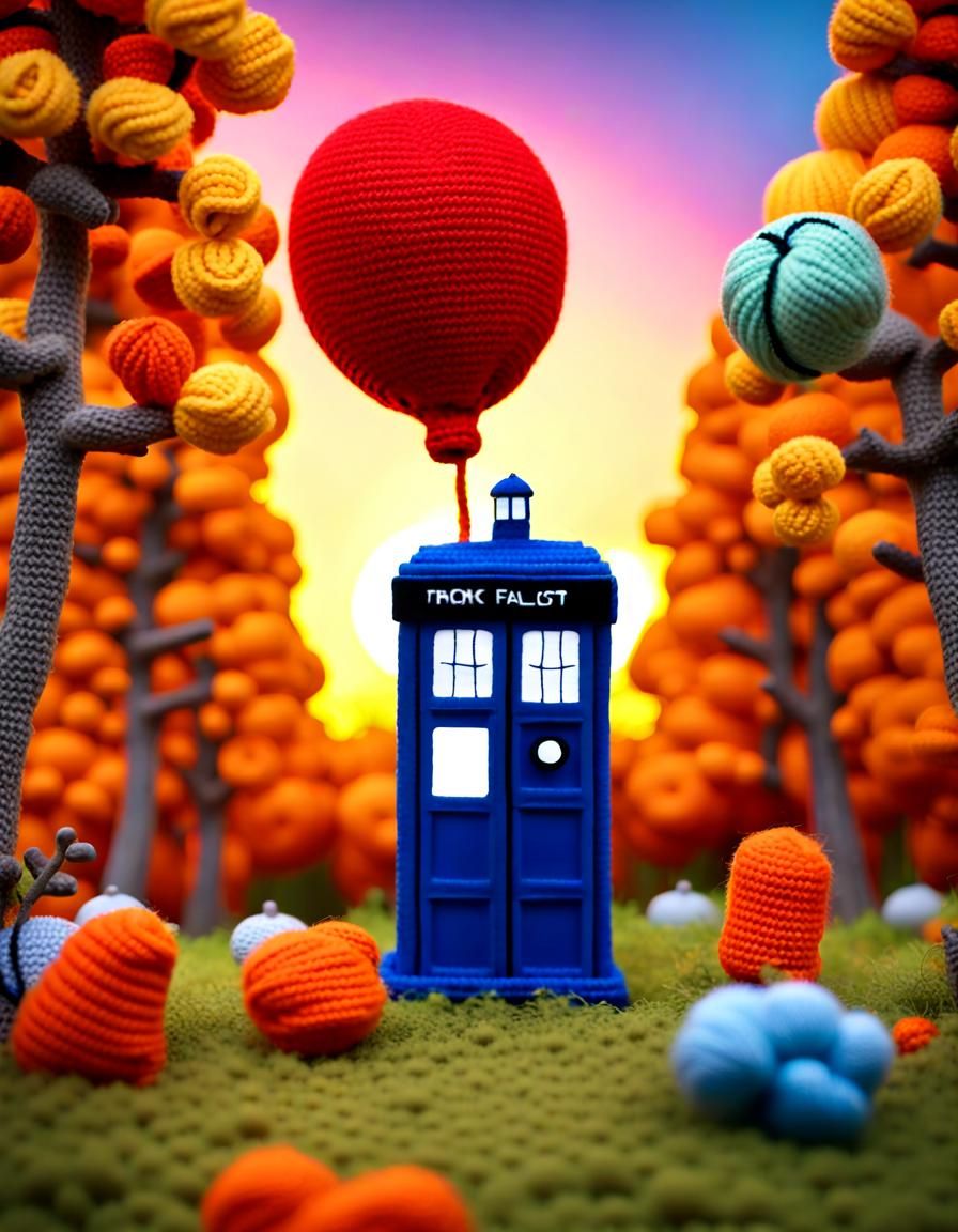 Cute Knitted Halloween Tardis in Amigurumi Style