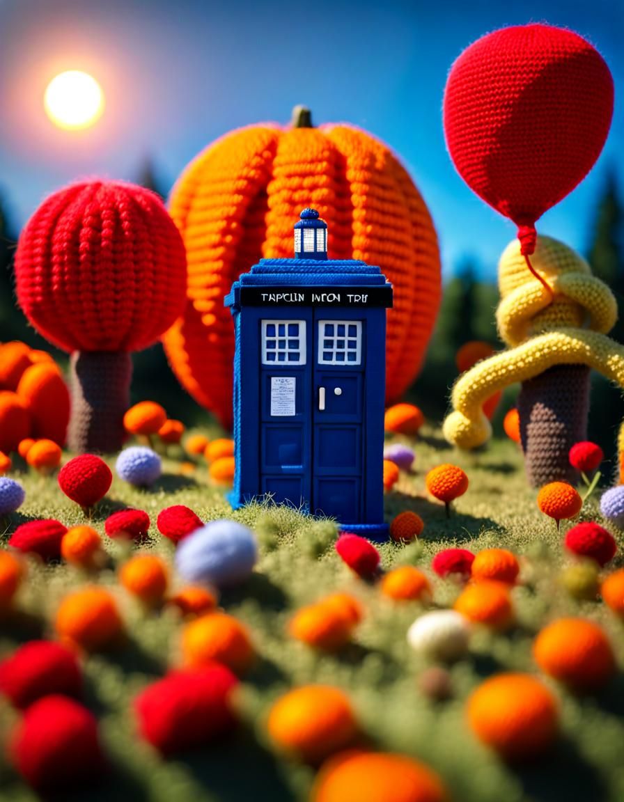 Cute Knitted Halloween Tardis in Amigurumi Style