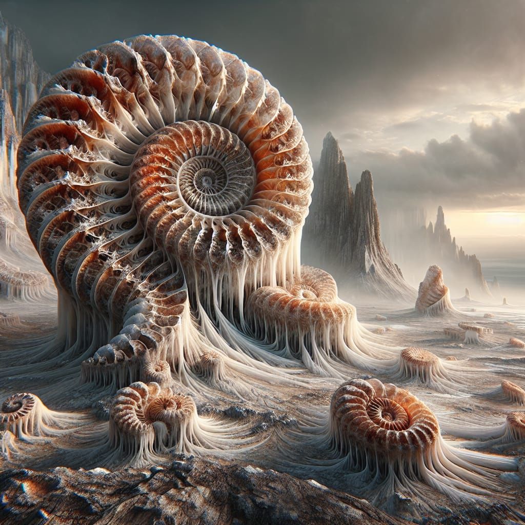 Surreal Ammonite Landscape in Wide Format