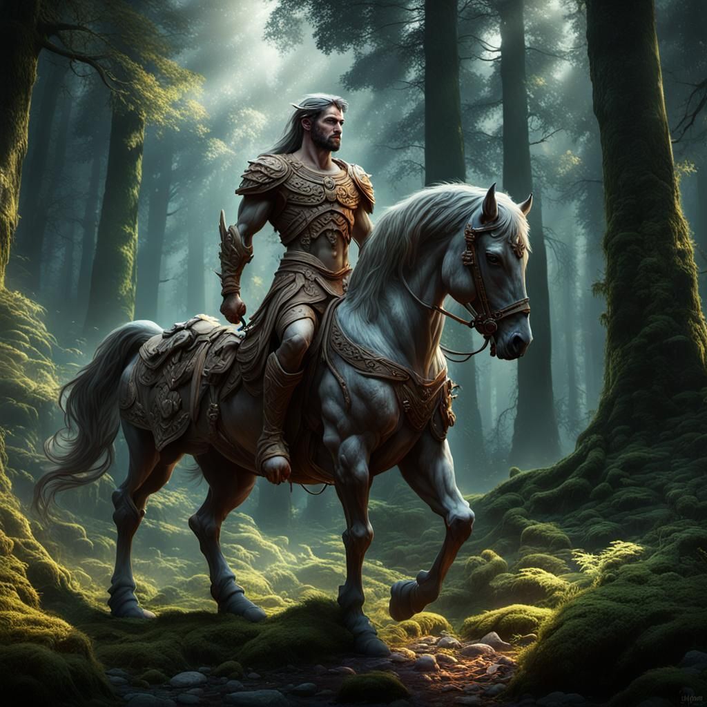 Mythological Centaur in Dark Fantasy Forest