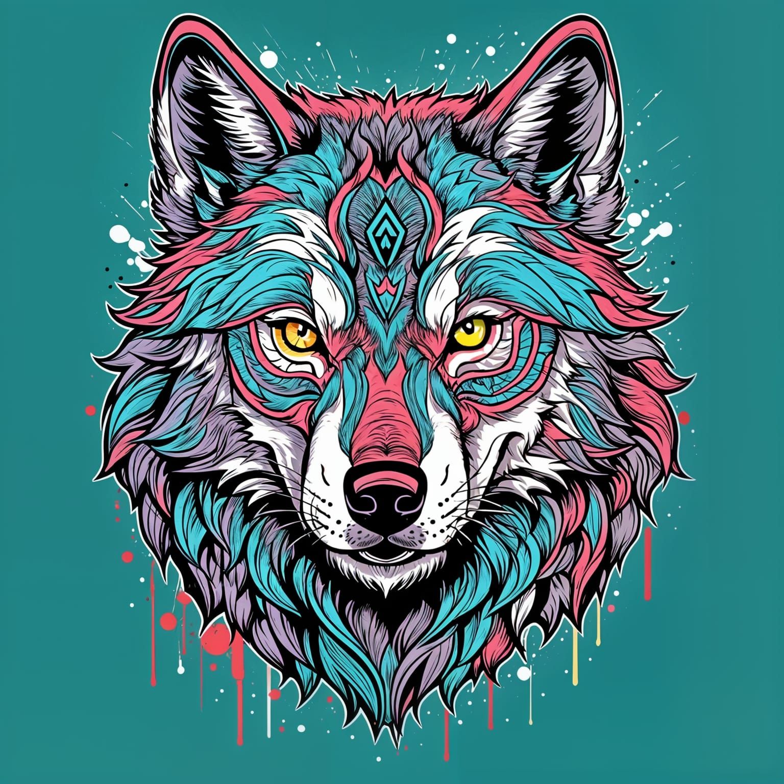 Anime Wolf Line Art T-Shirt Design