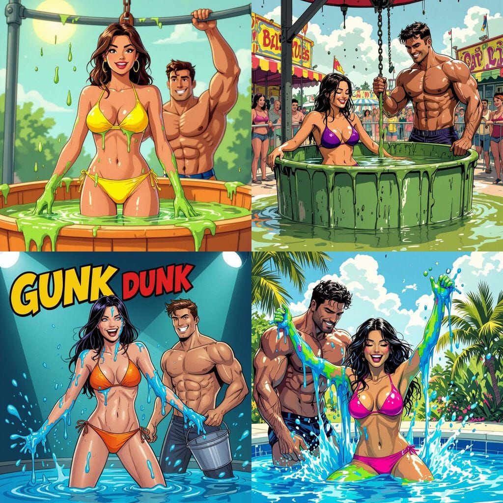 Woman Covered in Gunge in a Dunk Tank