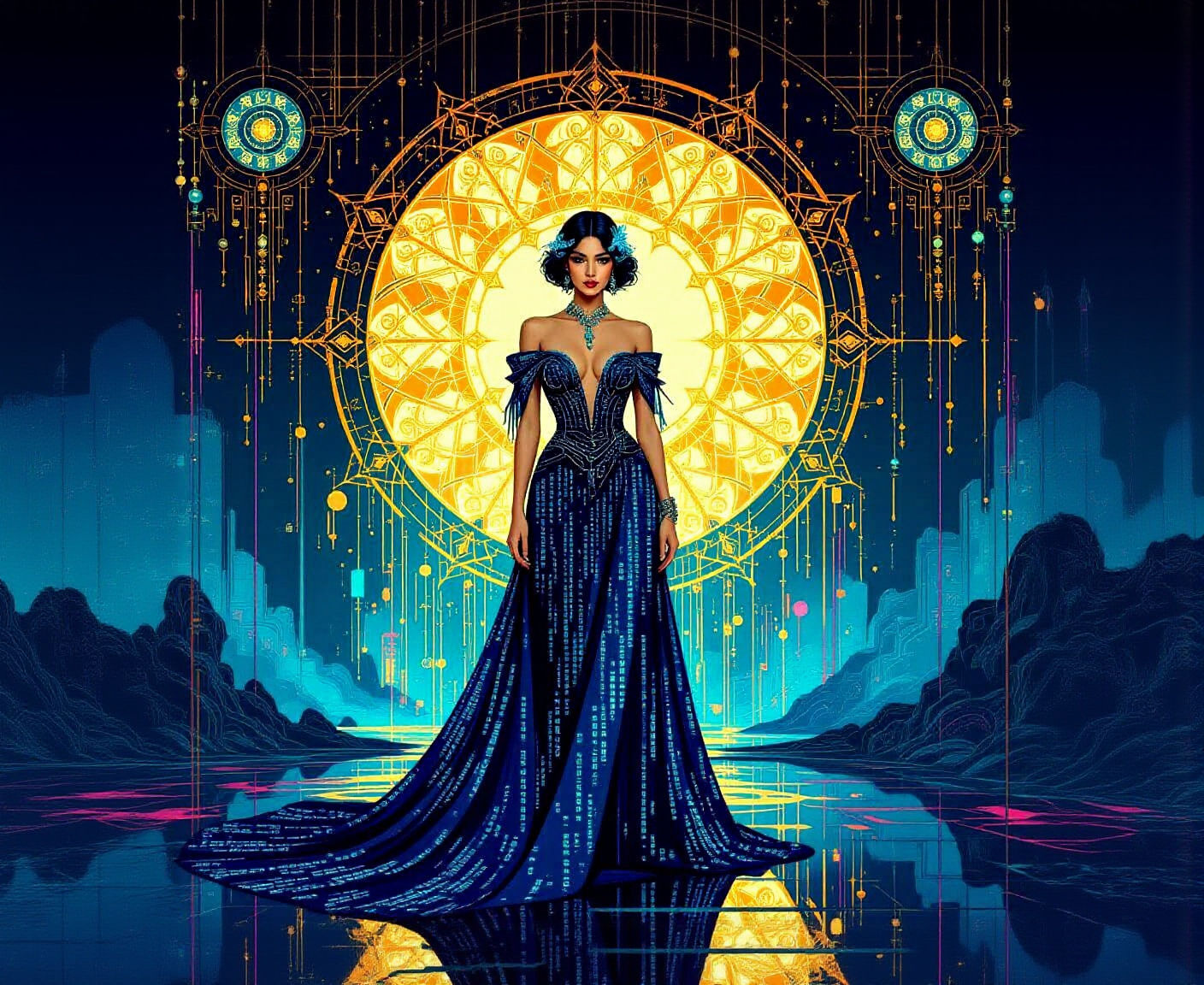 Digital Oracle in Binary Gown Before Glitching Portal