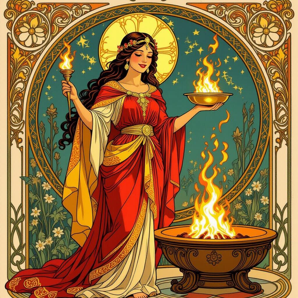 Goddess of the Hearth in Art Nouveau Style