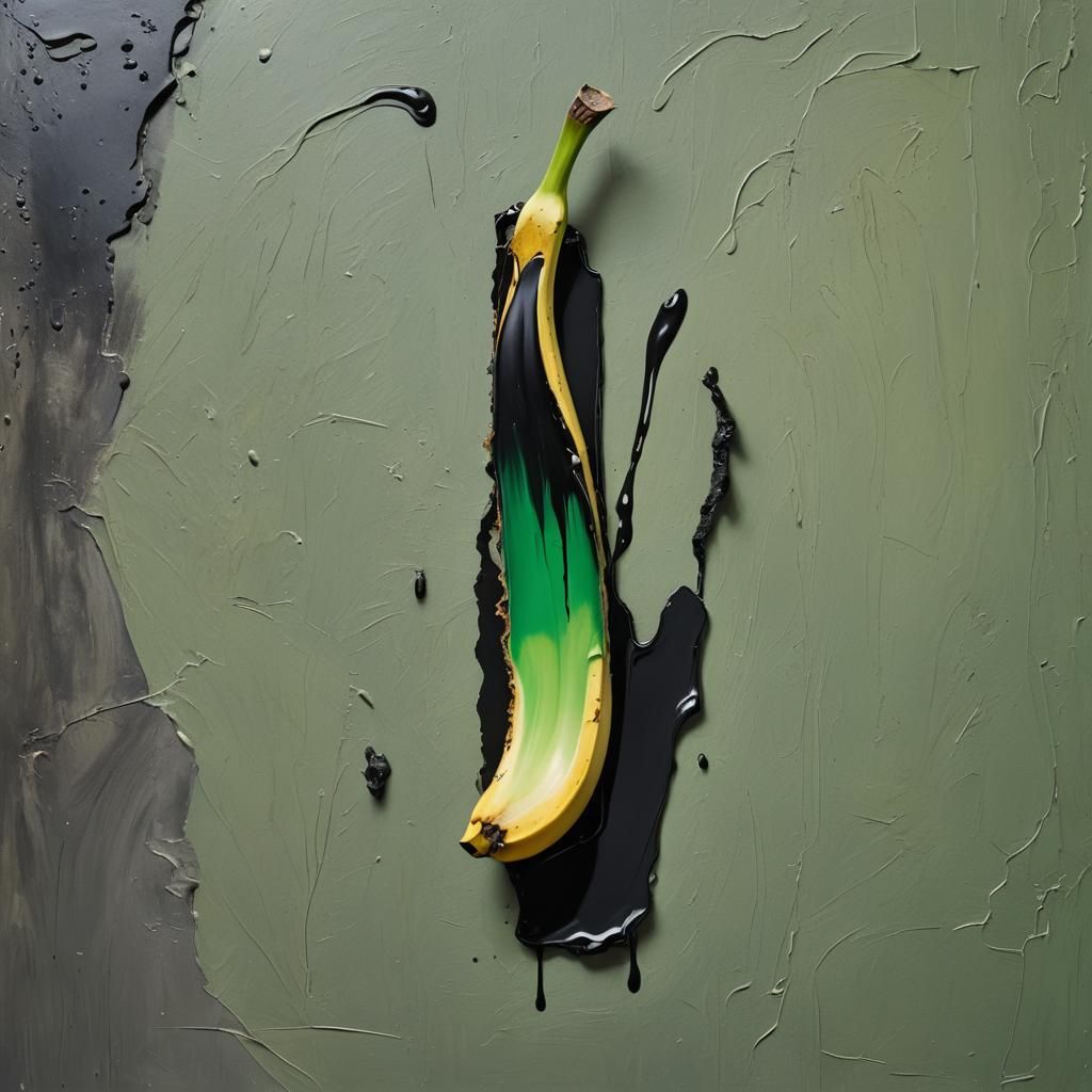Surreal Melting Rectangle on Banana Peel, Oil on Canvas