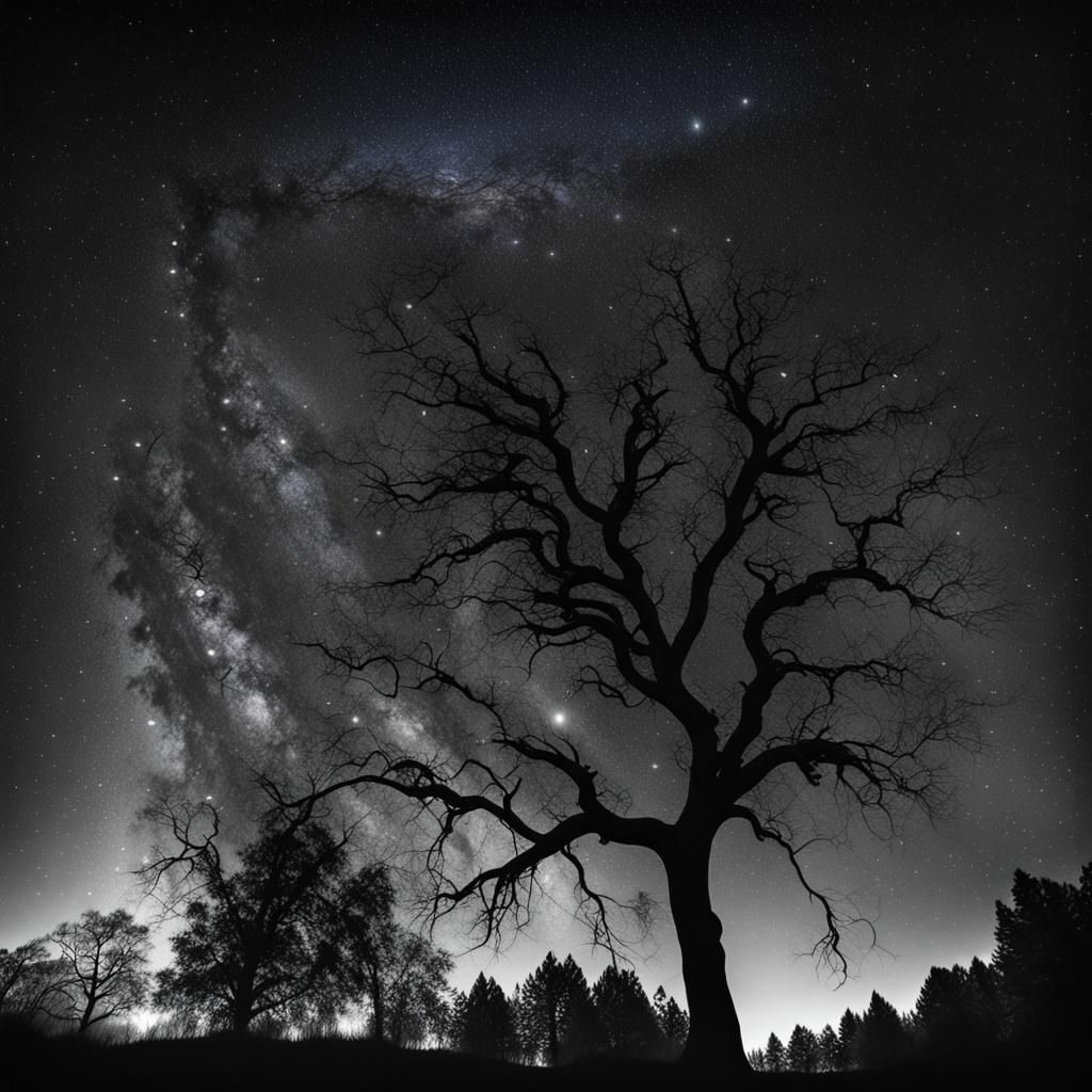 Monochrome Starry Night Landscape Photography