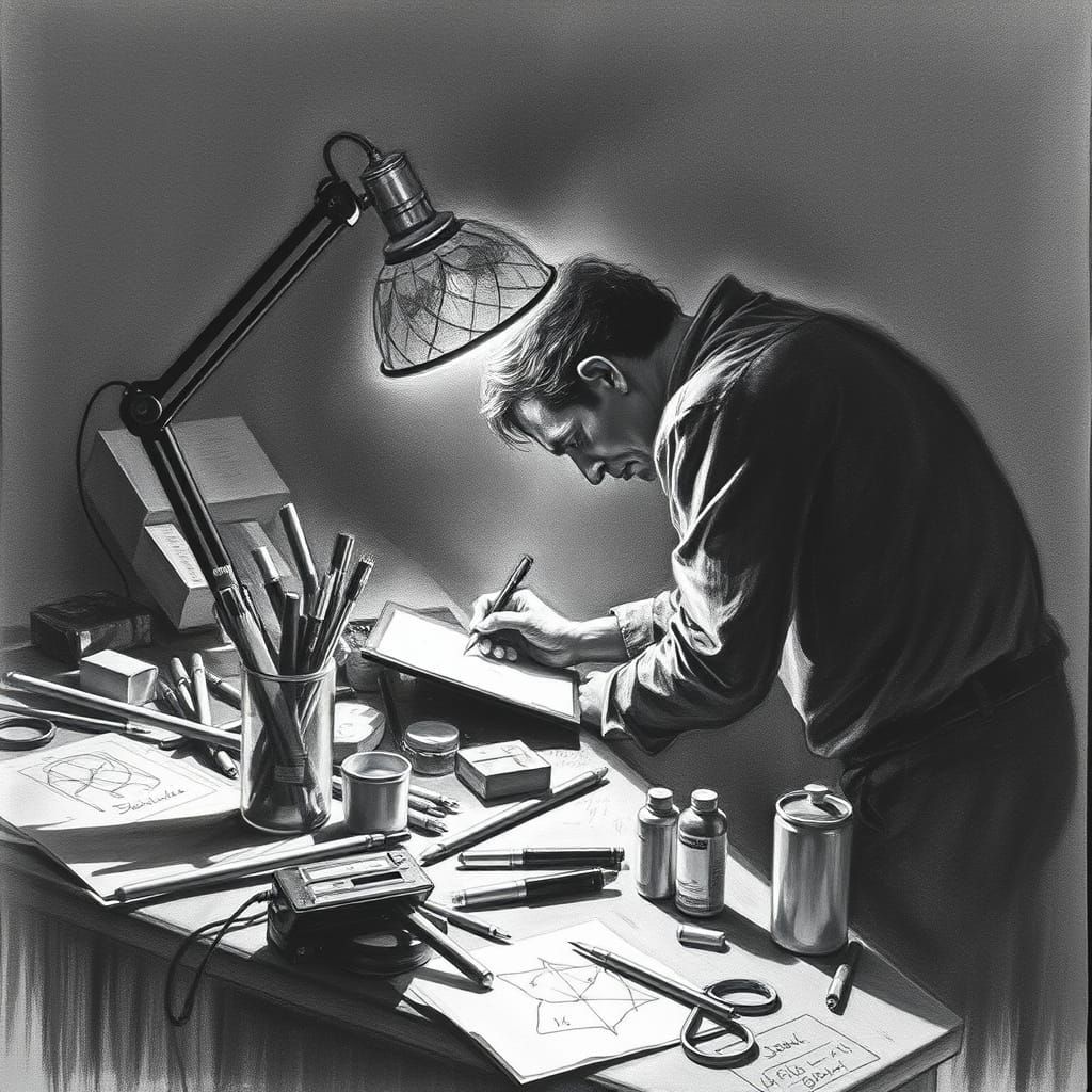 Artist's Intense Focus on Creative Work