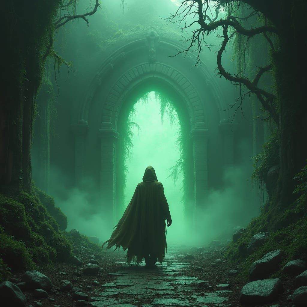 Ethereal Portal in Forgotten City, Dark Fantasy Art
