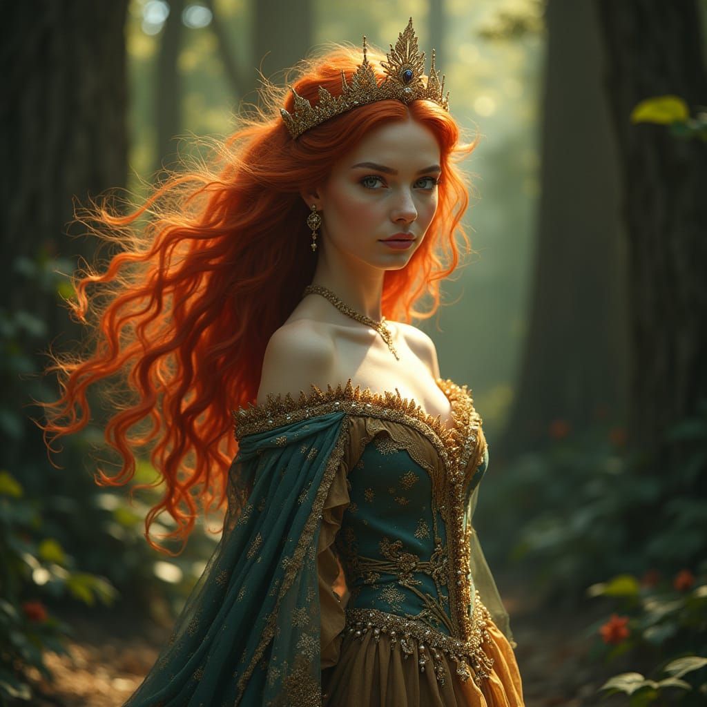 Regal Queen in Sunlit Grove, Hyperdetailed Art