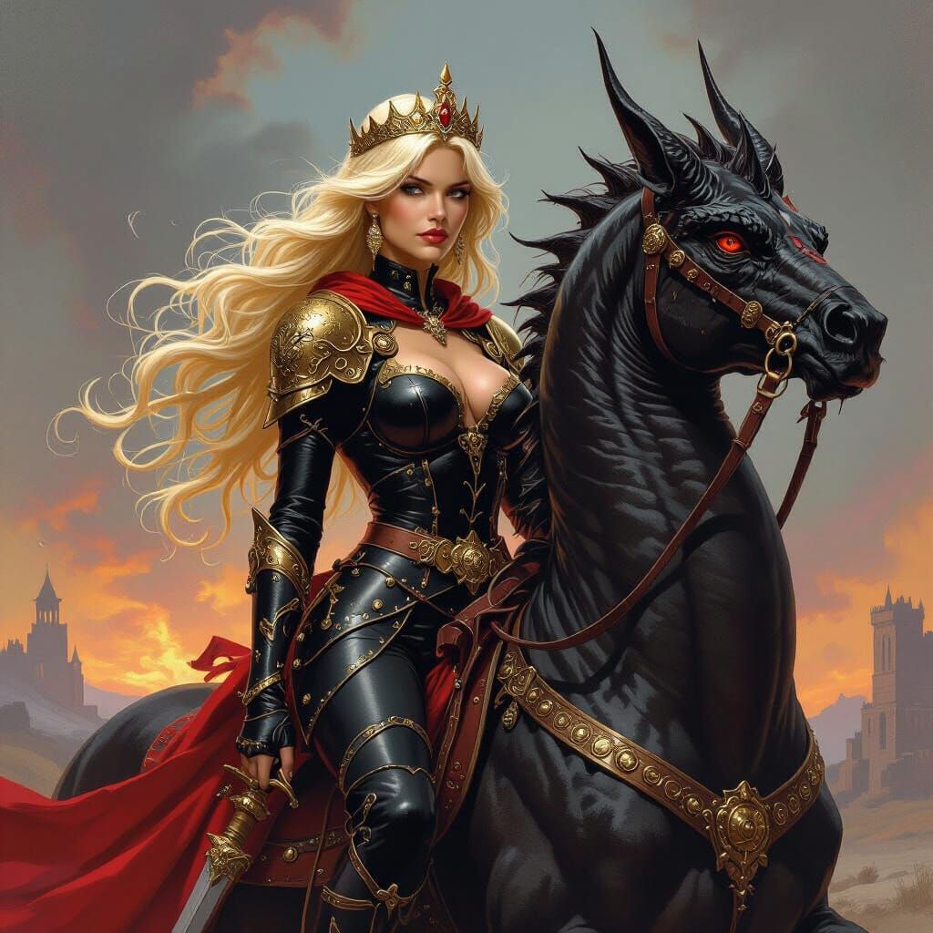 Warrior Queen Rides Dragon in Fantasy Art Style