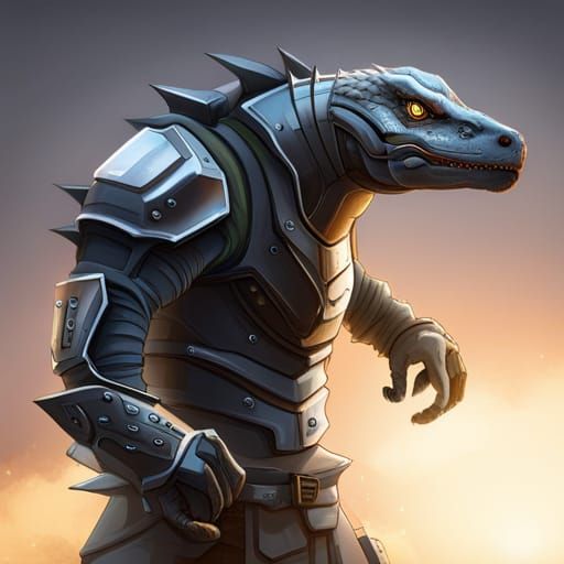 Cyberpunk Armored Komodo Dragon Warrior
