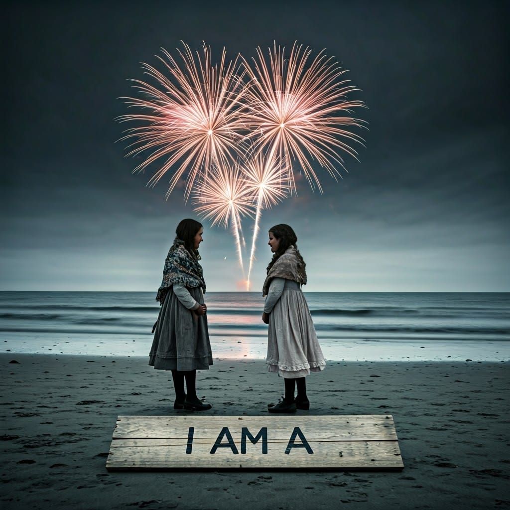 Edwardian Girls Under Dusk Dublin Bay Fireworks