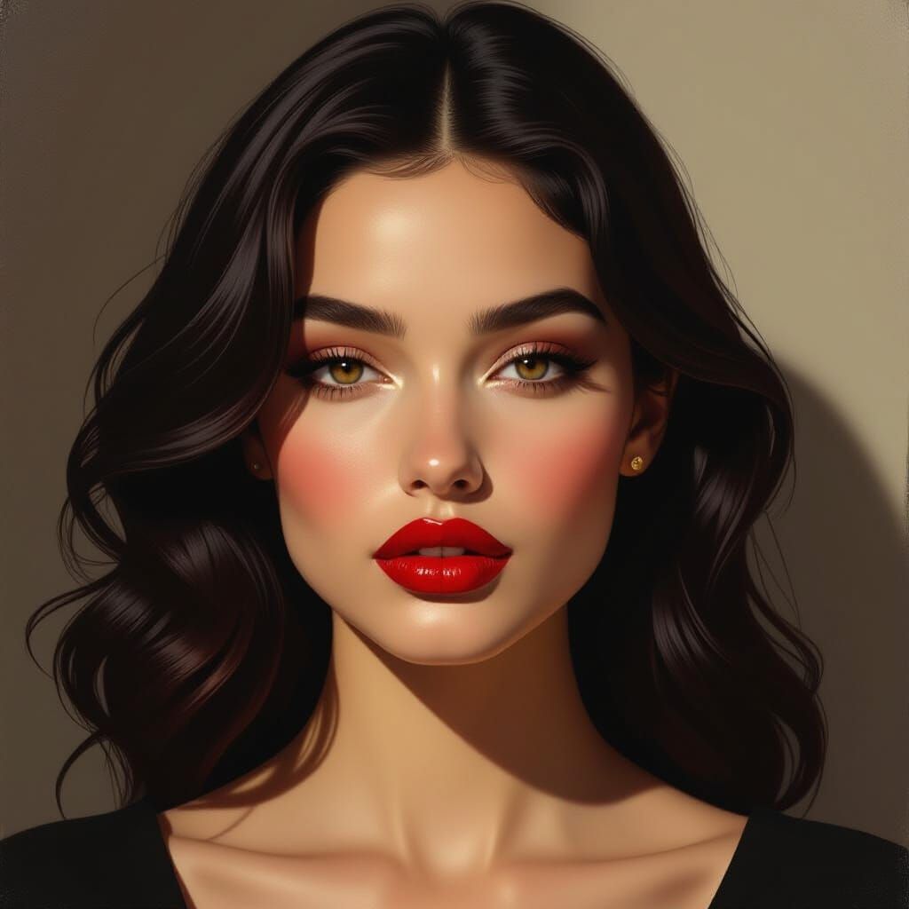 Hyperrealistic Portrait of a Pale Woman with Red Lips
