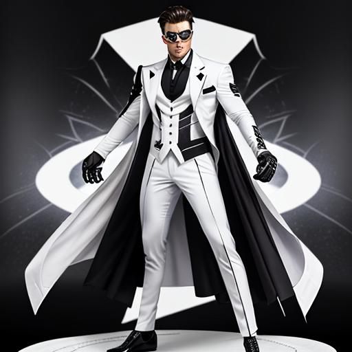 Teen Superhero in White Suit with Spider Symbol