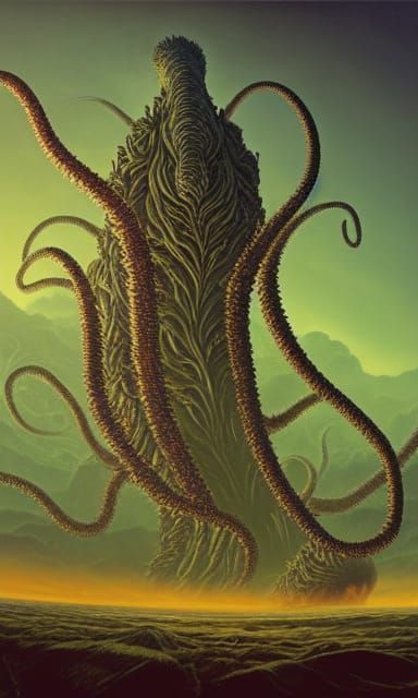 Surreal Kaiju Worm Tentacle Monster in Dreamscape