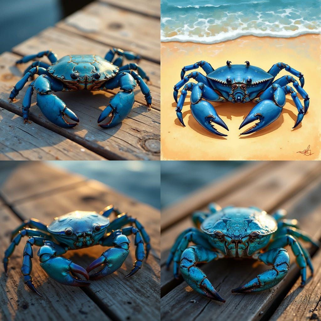 Steampunk Blue Crab with Gilded Shell