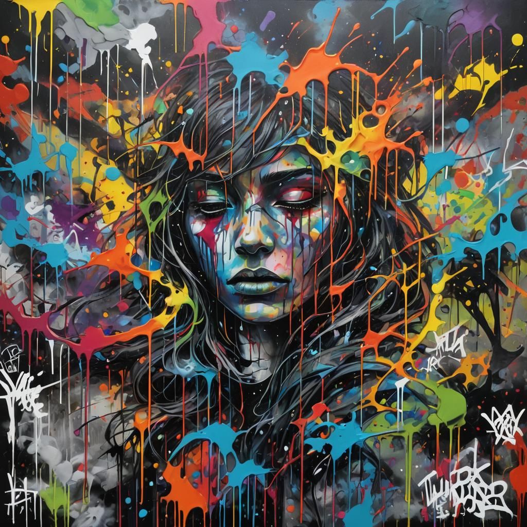 Melancholic Graffiti Art with Polychromatic Details
