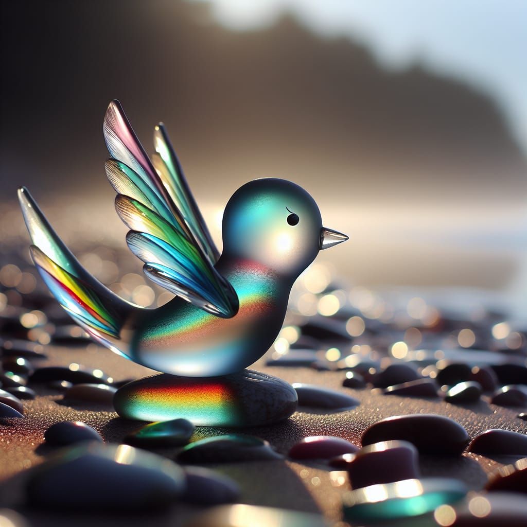 Handcrafted Sea Glass Rainbow Birds in Ethereal Light