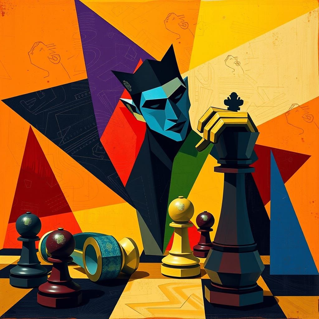 Vibrant Cubist Art Deco Masterpiece of a Chess Player in Che...