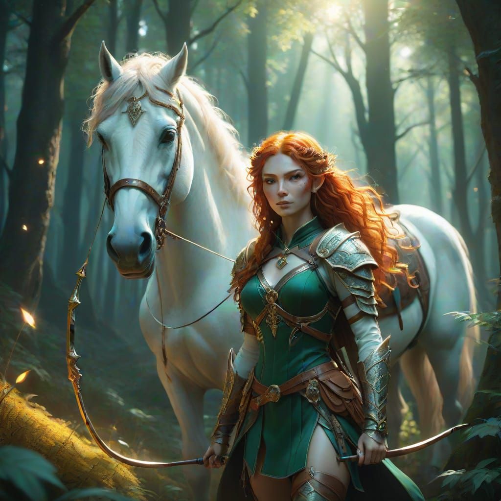Enchanted Elf Archer in Sunlight, Fantasy Art