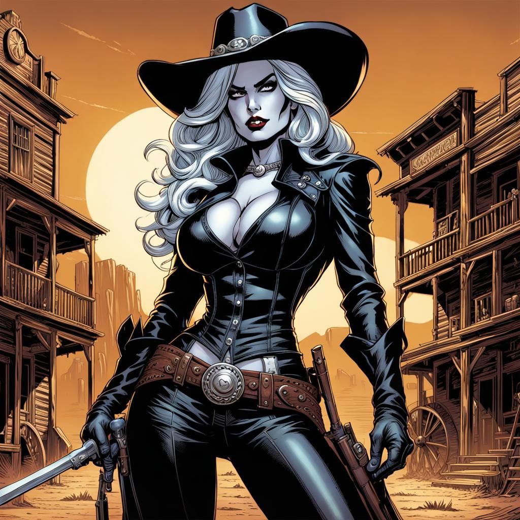 Lady Death Cowgirl in Old West Comic Book Art