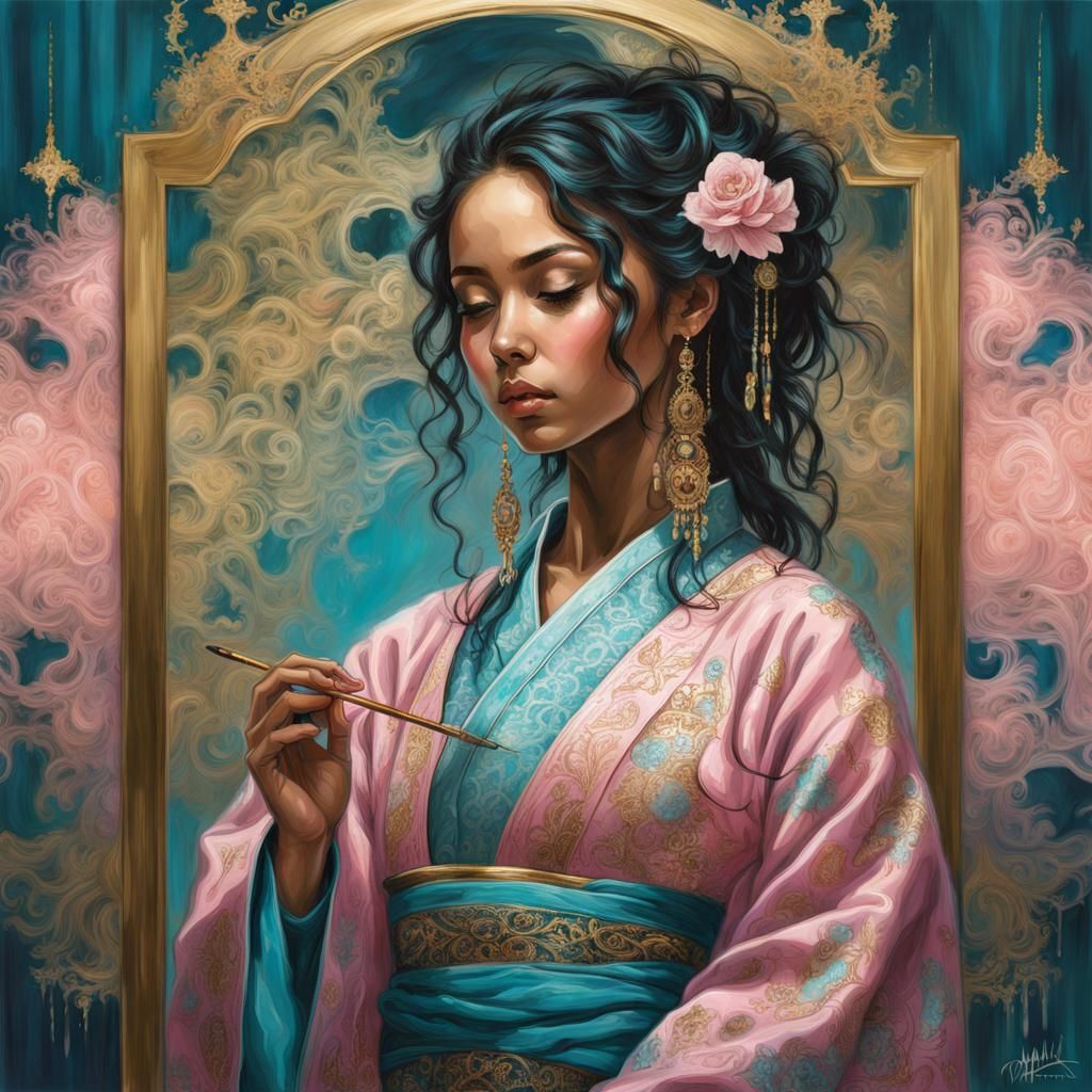 Bioluminescent Child in Mirrored Palace: Dark Fantasy Lace A...