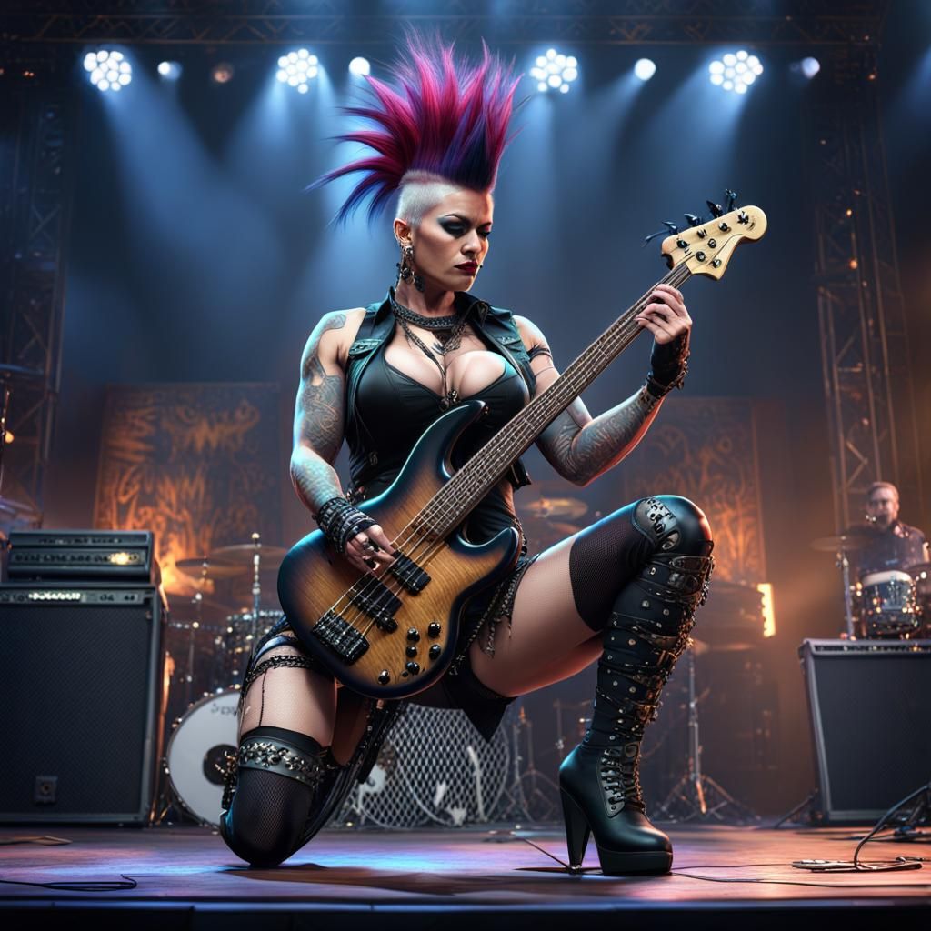 Punk Rocker Bassist on Stage in Digital Art