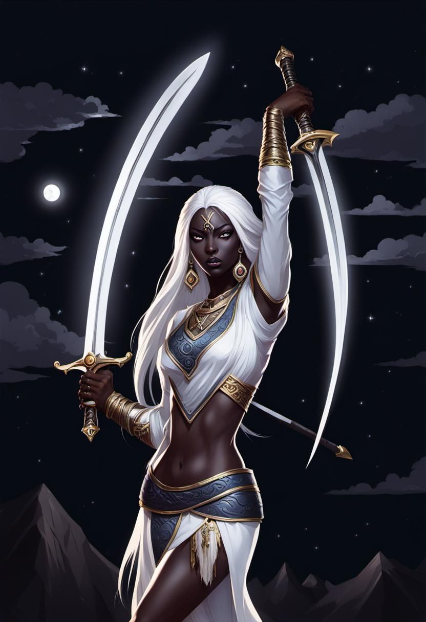 Drow Sword Dancer Under the Moon