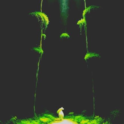 Rainforest Landscape Oil Painting with Emerald Orchids