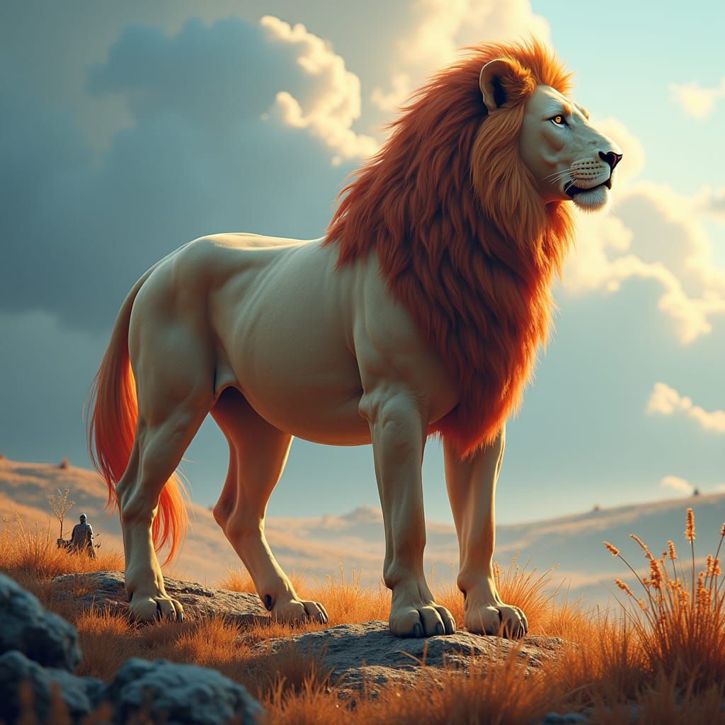 Majestic Lionhorse in Dreamlike Fantasy Landscape